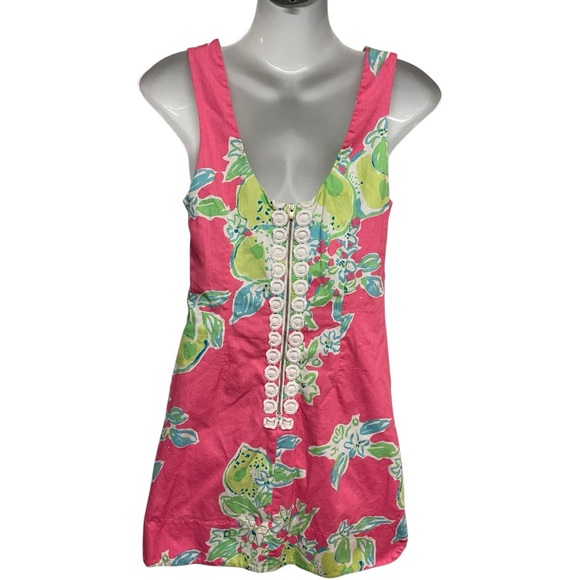 LILLY PULITZER Pink Lemonade Delia Shift Dress Lime Lemon Print Size 0 - Picture 3 of 8